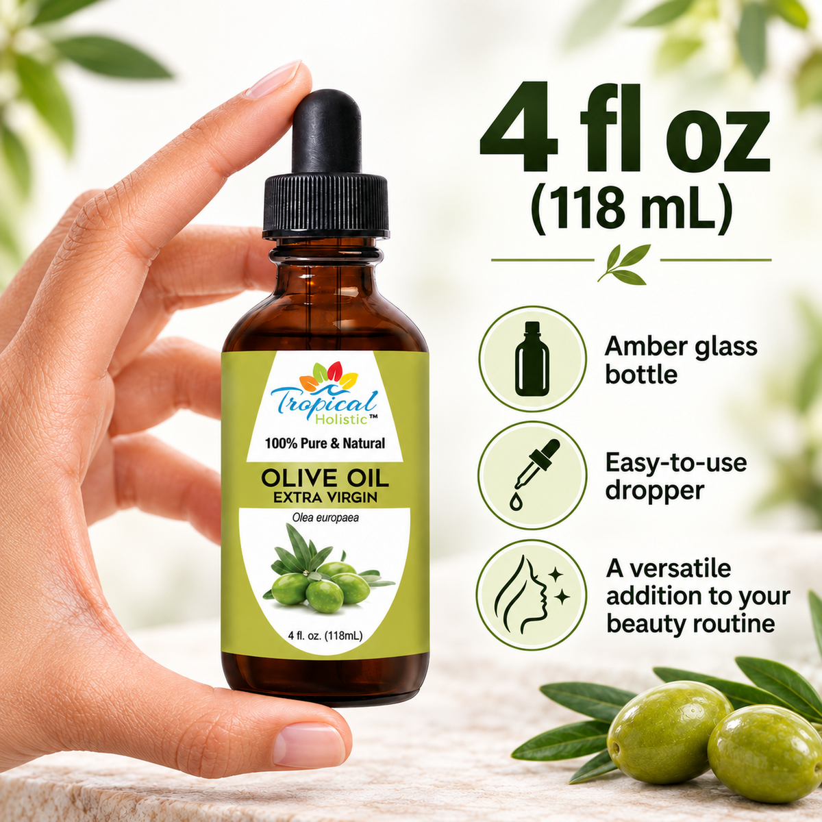 Extra Virgin Olive Oil for Skin and Hair β Cold Pressed, 4 oz