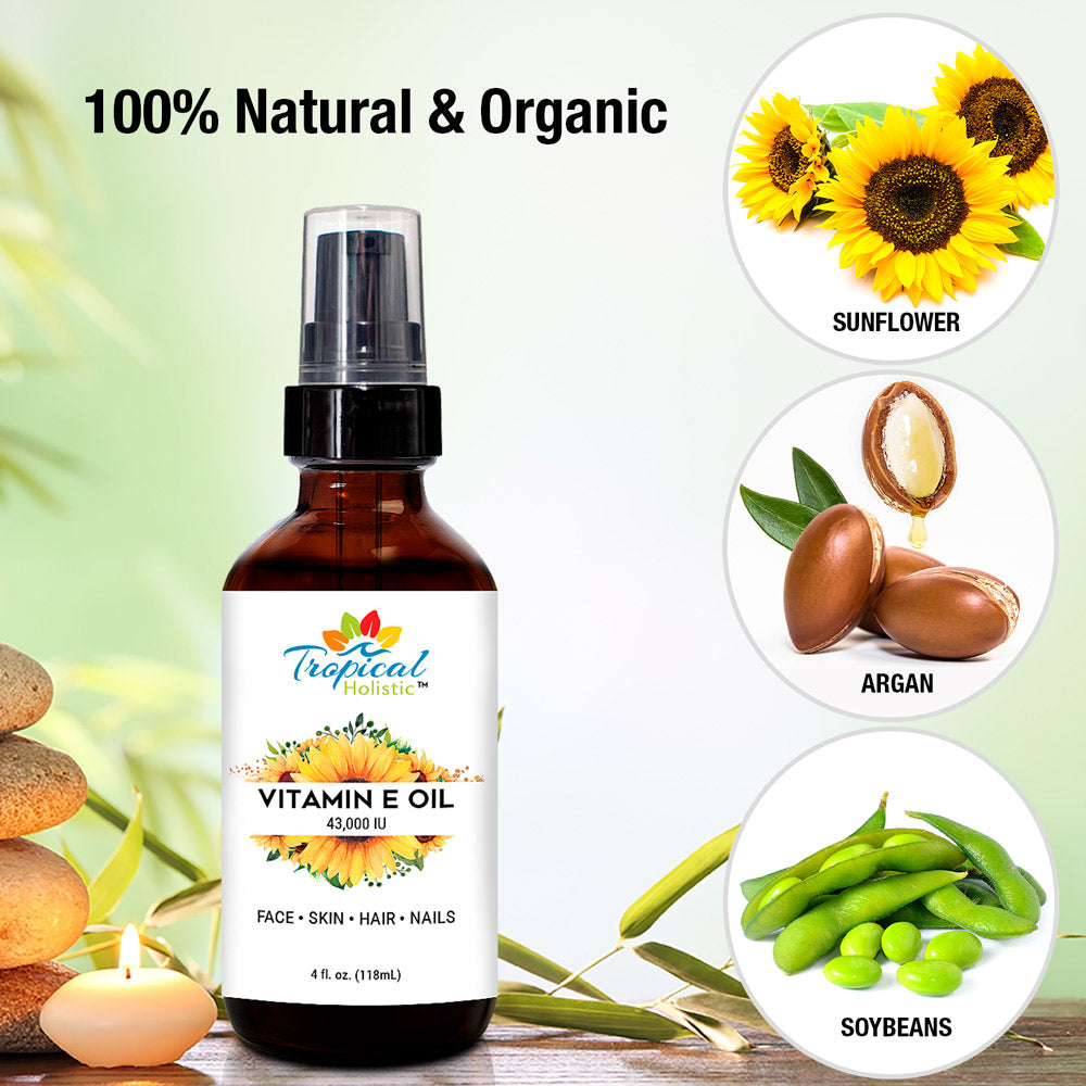 Organic Vitamin E Oil for Scars 4oz - 100% All Natural Plant Based - 43,000IU