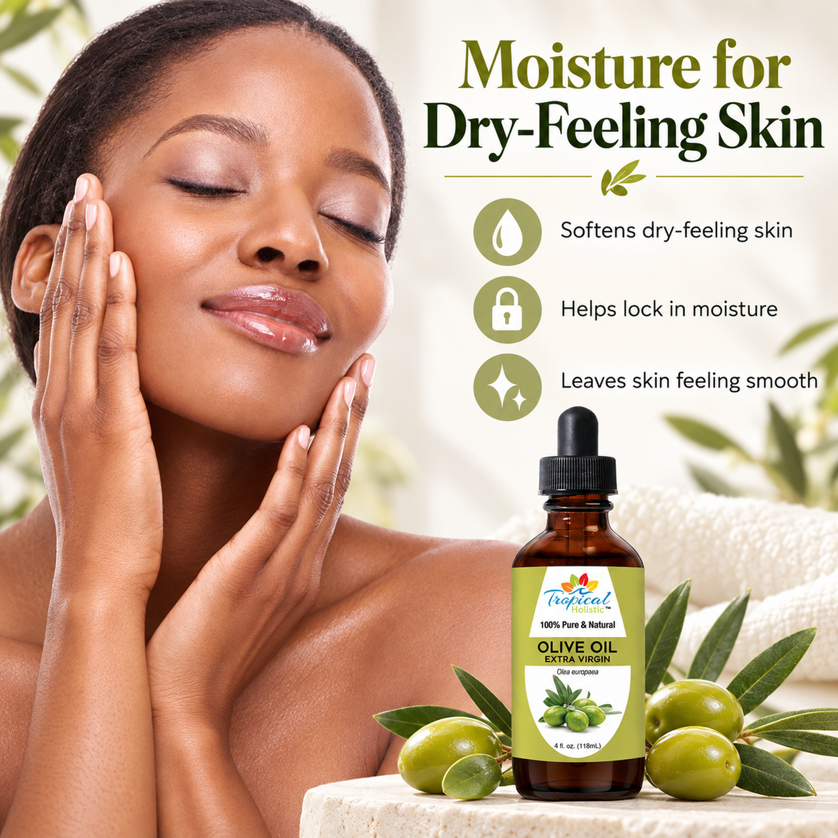 Extra Virgin Olive Oil for Skin and Hair – Cold Pressed, 4 oz