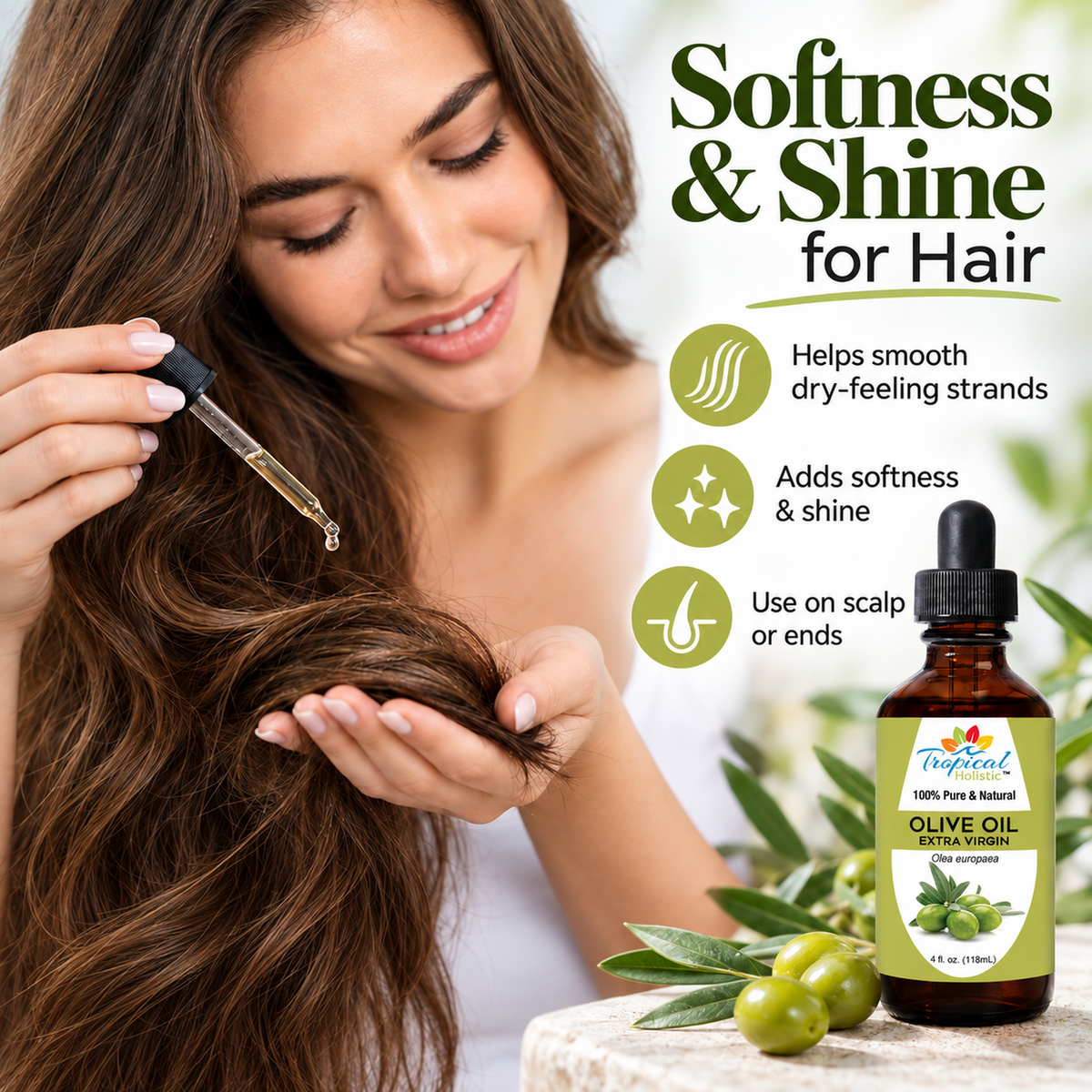 Extra Virgin Olive Oil for Skin and Hair – Cold Pressed, 4 oz