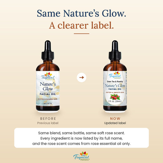 Nature's Glow Facial Oil - Green Tea & Rosehip Face Serum for Dry, Mature Skin, 2 fl oz