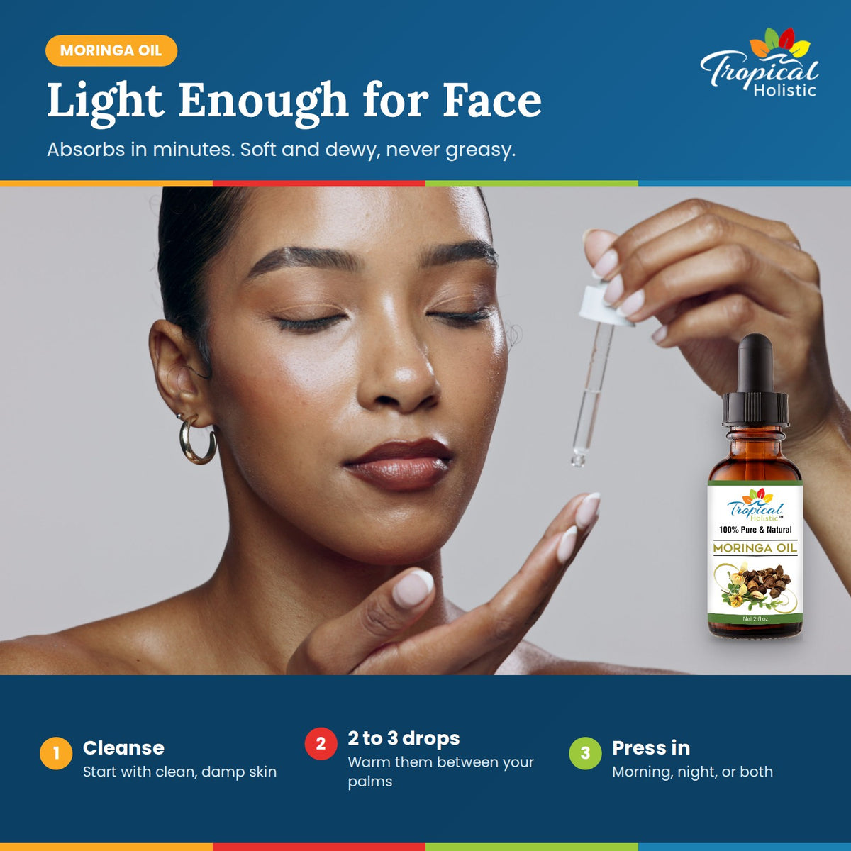 Moringa Oil for Face, Skin & Hair – Cold Pressed, 2 oz
