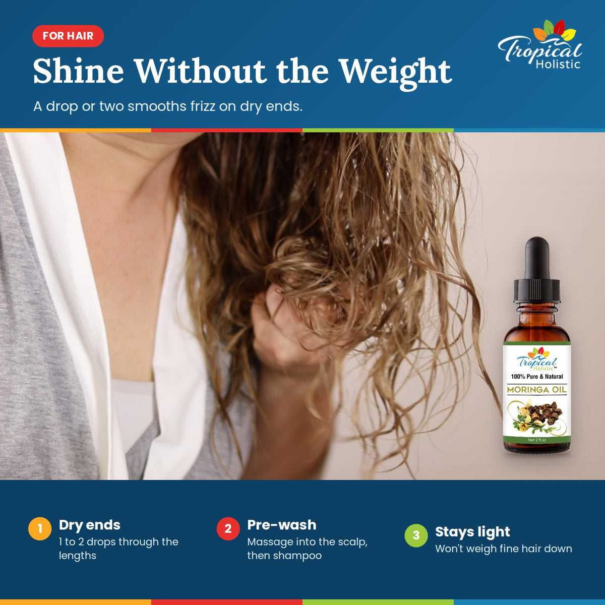 Moringa Oil for Face, Skin & Hair – Cold Pressed, 2 oz