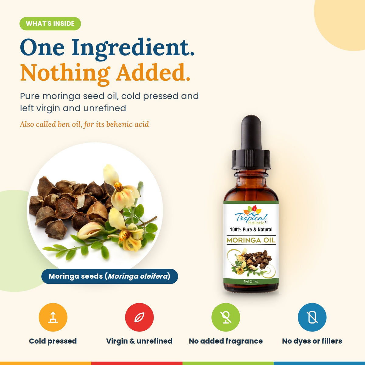 Moringa Oil for Face, Skin & Hair – Cold Pressed, 2 oz