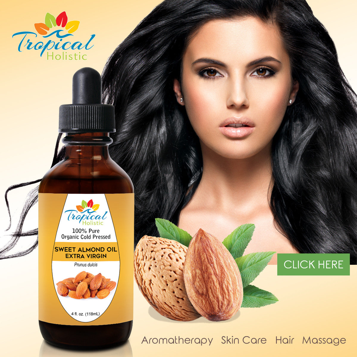 Organic Sweet Almond Oil 4 oz, Hexane Free for Skin and Hair - Tropical-Holistic