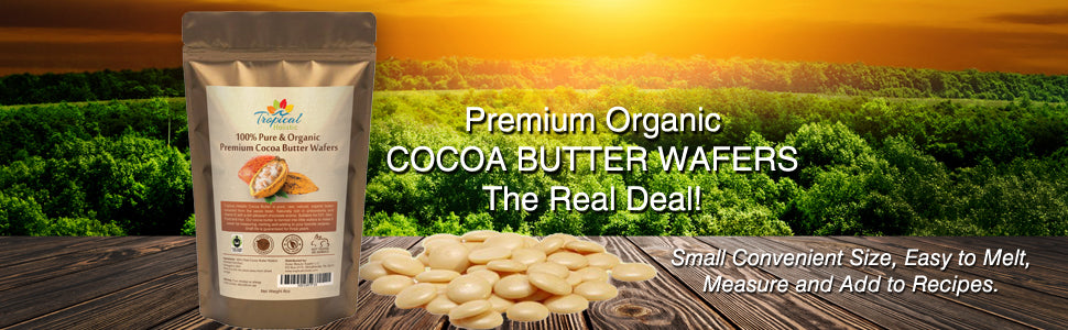 Raw Cocoa Butter Wafers (8 ounce) - 100% Natural Unrefined, Non-Deodorized, Organic Fair Trade- Tropical-Holistic