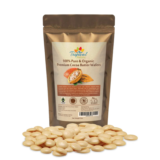 Raw Cocoa Butter Wafers (8 ounce) - 100% Natural Unrefined, Non-Deodorized, Organic Fair Trade- Tropical-Holistic
