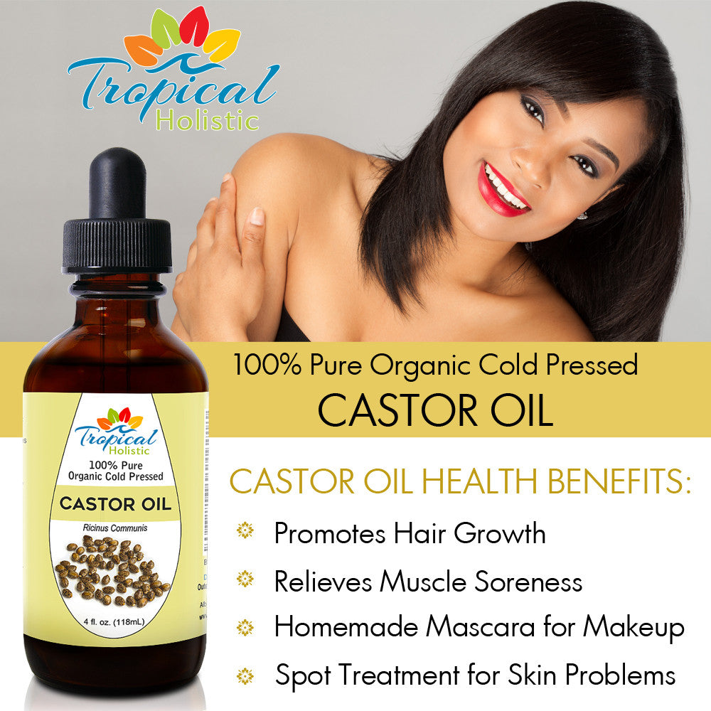 100% Pure Organic Cold Pressed Castor Oil 4 oz - Hair,Skin and Health- Tropical-Holistic