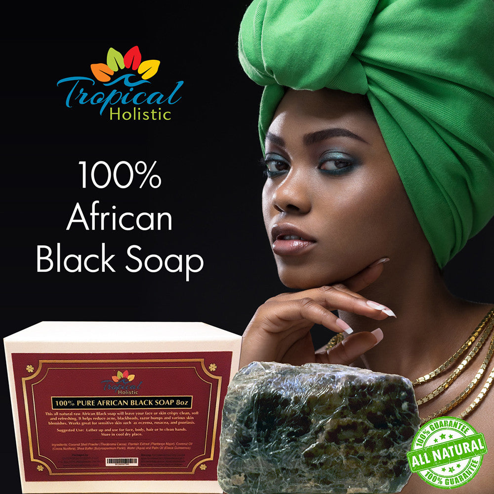 100% Raw Natural African Black Soap + Bonus Bamboo Wooden Dish - Tropical-Holistic