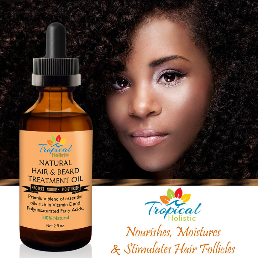 100 Natural Hair & Beard Growth Treatment Oil 2 oz Tropical Holistic