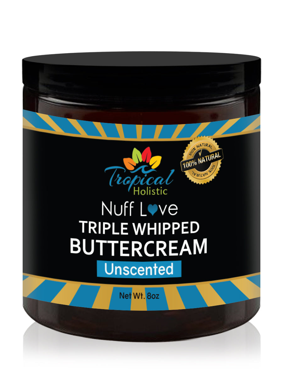 Nuff Love Triple Whipped Butter Cream 8 oz - Unscented - Best For Body, Skin and Hair - Cocoa Butter, Shea Butter & Mango Butter - Tropical-Holistic