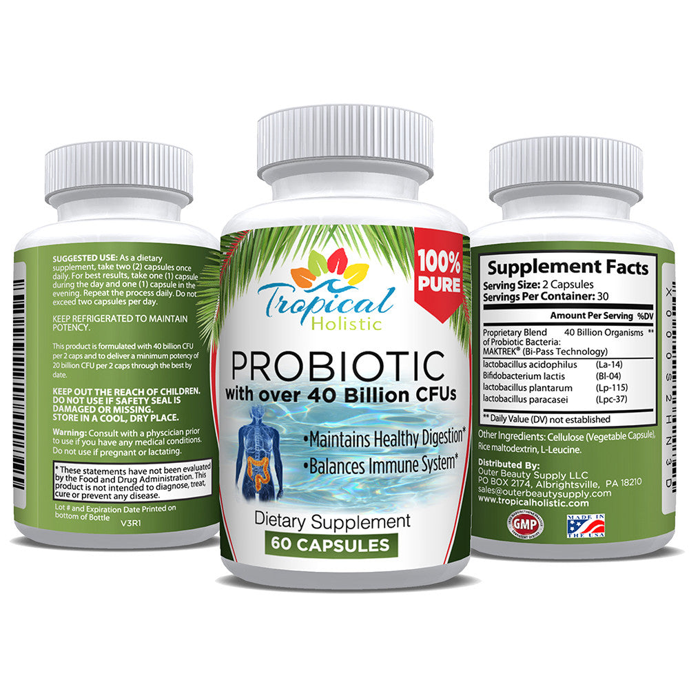 Probiotics Supplement 40 Billion CFU - 60 Vegetarian Capsules - Tropical-Holistic