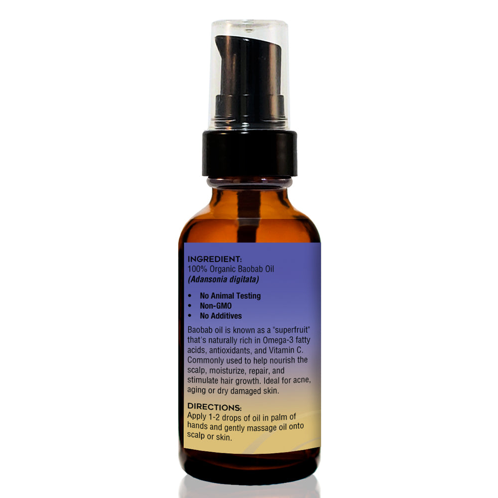 Organic Baobab Oil 2oz – Natural Non-GMO– For Skin, Nails, Hair, Face