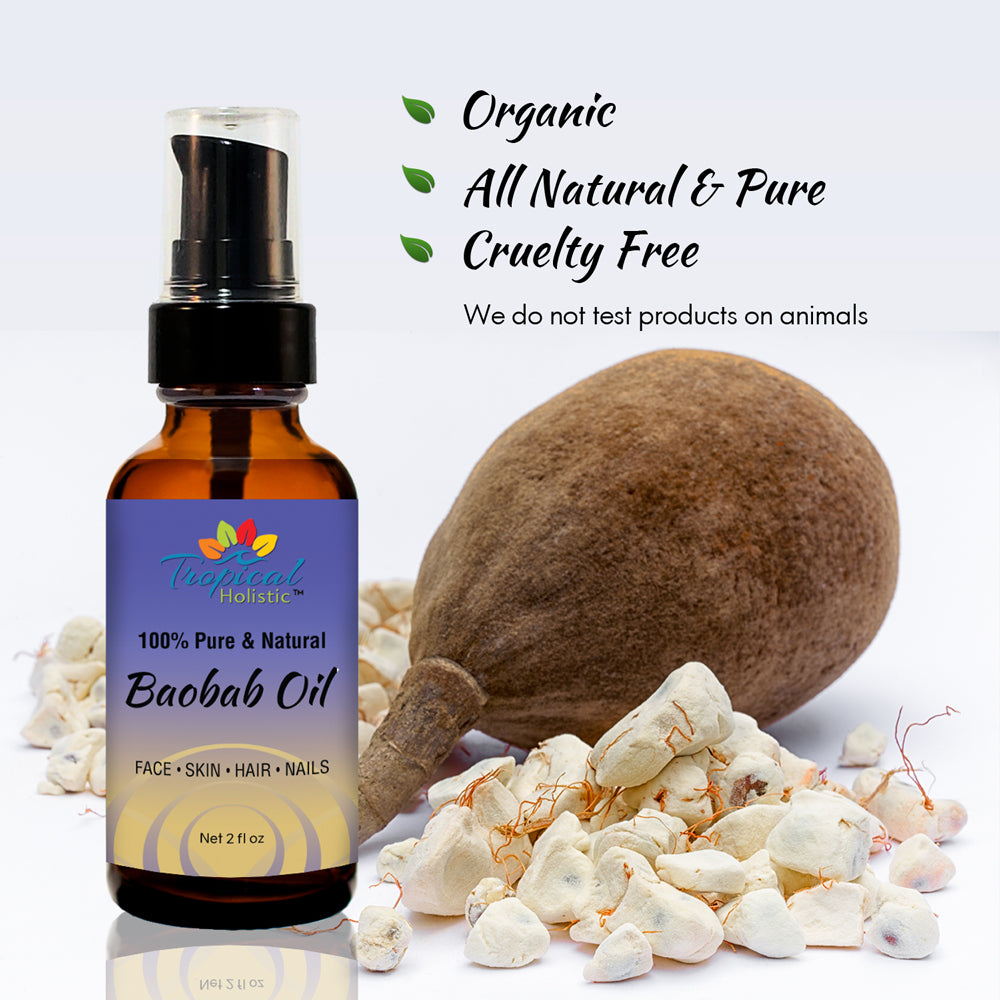 Organic Baobab Oil 2oz – Natural Non-GMO– For Skin, Nails, Hair, Face