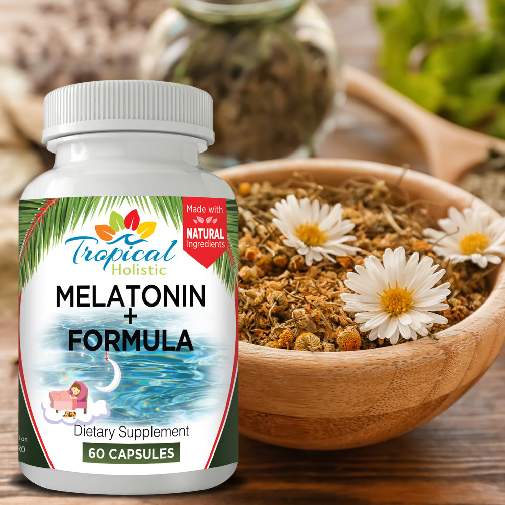 Melatonin Plus Natural Supplement with Vitamin B-6 and Chamomile – 60 Capsules - Tropical-Holistic
