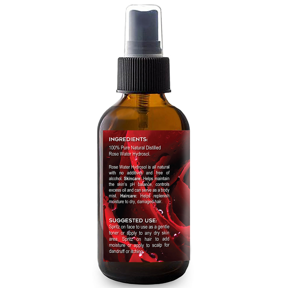 100% Pure Rose Water 4oz – All Natural Facial Toner, Hair Moisturizer, Body Mist - Moisturizer for Dreadlocks and Locks - Tropical-Holistic