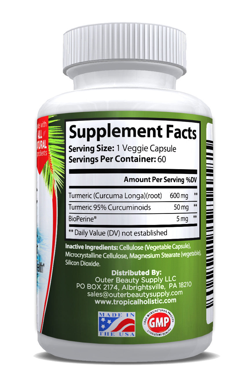 100% Pure Turmeric Curcumin Supplement With BioPerine - 60 Count - Tropical-Holistic